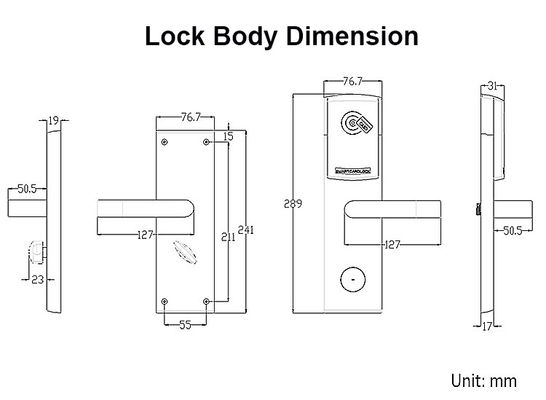 Stainless Steel CE FCC Card Hotel Keyless Digital Door Lock con interruttore di risparmio energetico